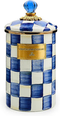 MACKENZIE-CHILDS Large Enamel Canister, Kitchen Storage Container for Flour and Sugar, 1.89 Liters, Blue-and-White Royal Check