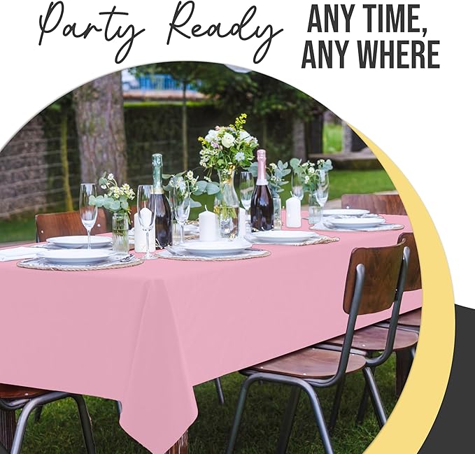 Exquisite 66% Thicker Premium Plastic Table Cloth Rectangle Table Cover 0.5 Mil 6 Pack Pink Table Cloth 54 Inch x 108 Inch Disposable Tablecloth Won't Tear Easily Like Cheap Thin Brands