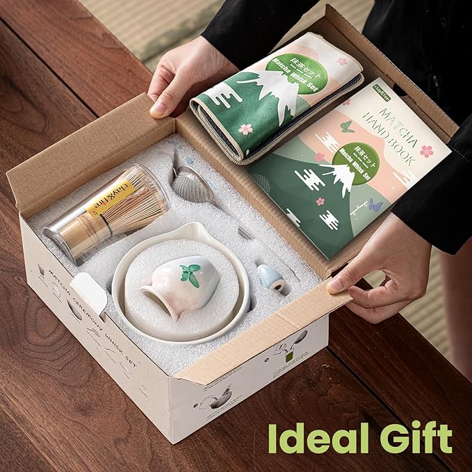 Clay&Fire Matcha Whisk Set，9 Pcs Ceramic Matcha Set, 15 OZ Matcha Bowl with Spout and Whisk，Matcha Kit for Friend, Ideal Gift for Matcha Lover（Butterfly）