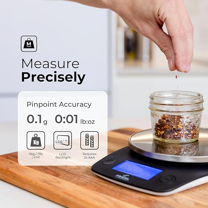 Fradel 0.1g Digital Kitchen Food Scale in Grams & Ounces - 11lb, for Cooking, Baking, Weight Loss - Round