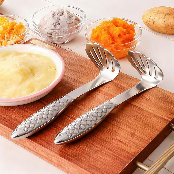 Fish-Shaped Potato Masher & Potato Smasher – Effortless Stainless Steel Potato Ricer with Ergonomic One-Piece Non-Slip Handle, Break-Resistant Masher Kitchen Tool for Potatoes, Avocados, Eggs & More