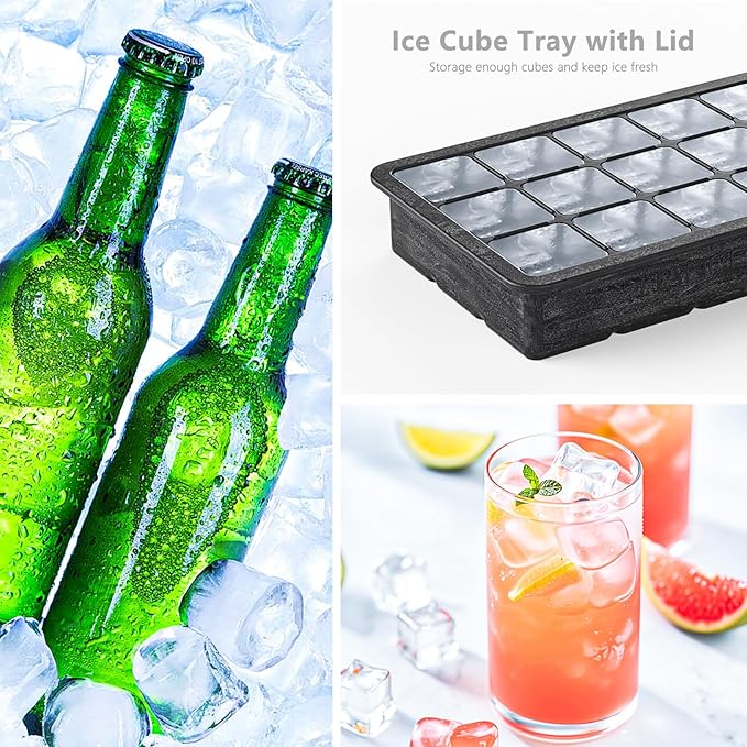 Silicone Ice Cube Tray 3 Pack, HANCELANT Ice Cube Mold, Ice Trays for Freezer with Lid for Whiskey, Baby Food, BPA Free, Easy Release