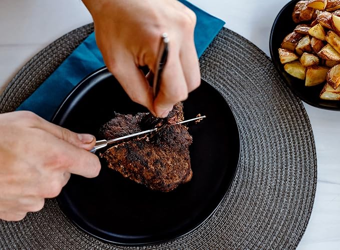 DURA LIVING Premium 4-Piece Steak Knife Set – Sharp Serrated Blades, Forged High Carbon Stainless Steel, Full Tang, Ergonomic Handle, Black – Perfect for Dining