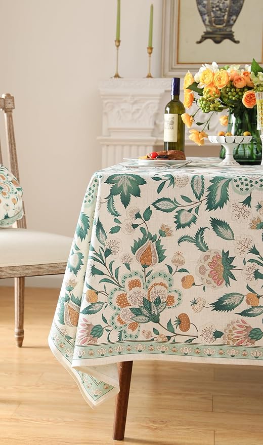 patdrea Designer Green Square Table Cloth,Vintage Italian Floral Durable Tablecloth,Country Linen Wrinkle Free Cover for Kitchen Dining,Christmas,Thanksgiving,Tea Party,67"x67"-Tree Life