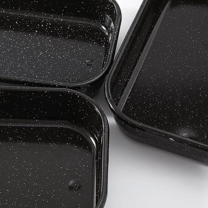 3-Pack Roasting Pans for Ovens Turkey Roaster Pan set Deep Lasagna Baking Pan,17/15/13Inch Spotted Enamel Steel Vessel Used for Cake Dinners Cooking Safe Easy to Clean Bakeware Merry Christmas Gift