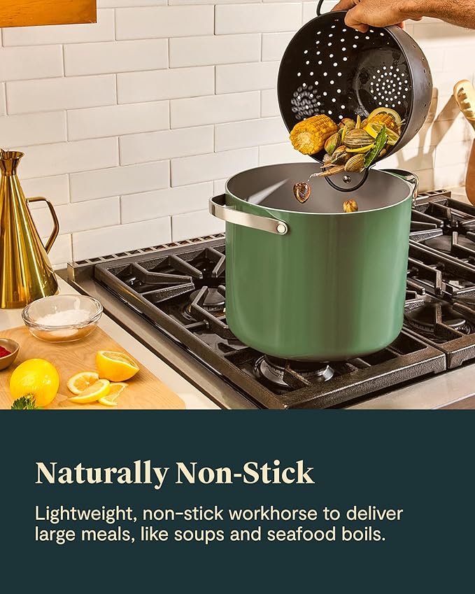Caraway Stock Pot - 12 Qt Ceramic Coated Pot With Lid - Fee From Forever Chemicals - Large Pot for Bigger Batches - Sage