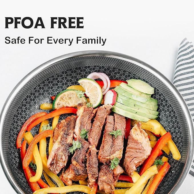 Frying Pan, 10 Inch Hybrid Non Stick Stainless Steel Skillets, Dishwasher Induction Oven Broiler Safe, Non Toxic Chef's Pan, PFOA Free Cookware