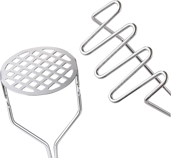 2PCS Potato Masher, OLULU Heavy Duty Stainless Steel Mashed Potatoes Masher, Masher Kitchen Tool for Avocado, Potatoes, Beans, Meat, Vegetables, 10.24inch, Dishwasher Safe