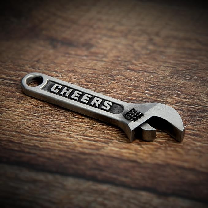 Wrench Bottle Opener - Heavy Duty Beer & Soda Cap Opener - Unique Bar Tool Gift for Men - Multitool Kitchen Gadget (Antique Silver)