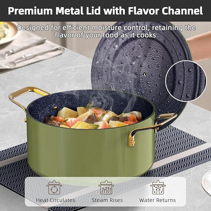 Nuwave Lux LE 13-Pc Cookware Set with Elegant Gold Handle, Diamond Infused Ceramic Non-Stick, PFAS Free, Premium Metal Lids, Ergonomic Stay-Cool Handles, Induction Ready & Compatible w/All Cooktops