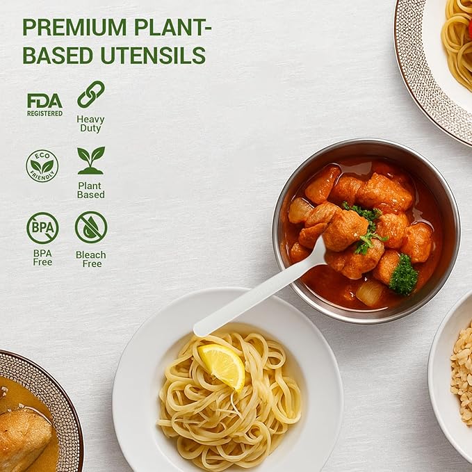 Compostable Spoons [100 Pcs] CPLA Spoons Disposable BPI Certified BPA-Free, Heat Resistant, Durable Disposable Utensils Alternative to Plastic Silverware for Daily, Party & Camping