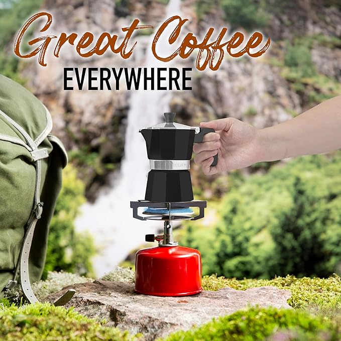 Zulay Moka Pot Espresso Stovetop Coffee Maker - Leak-Proof, Stainless Steel, Easy to Clean, Heat Resistant Handle & Knob - for Authentic Cuban & Italian Style Espresso - Makes 9 Espresso Cups - Black