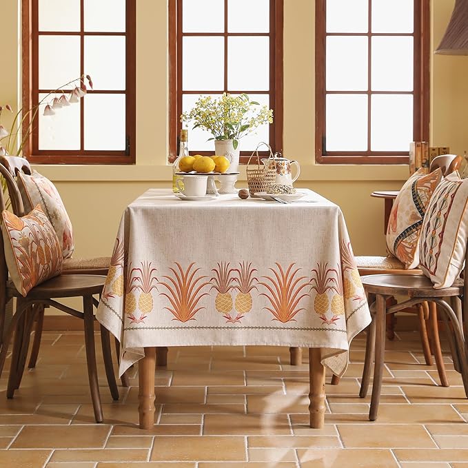 patdrea Designer Linen Tablecloth for Rectangle Table,Pineapple Pattern Extra Long Tablecloths,Table Cover Cloth Decor for Kitchen Dining Christmas,Tea Party,Thanksgiving,67"x118"-Pineapple B