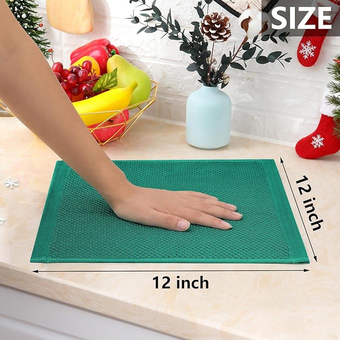 Homaxy 100% Cotton Waffle Weave Kitchen Dish Cloths, Ultra Soft Absorbent Quick Drying Dish Towels, 12 x 12 Inches, 6-Pack, Dark Green