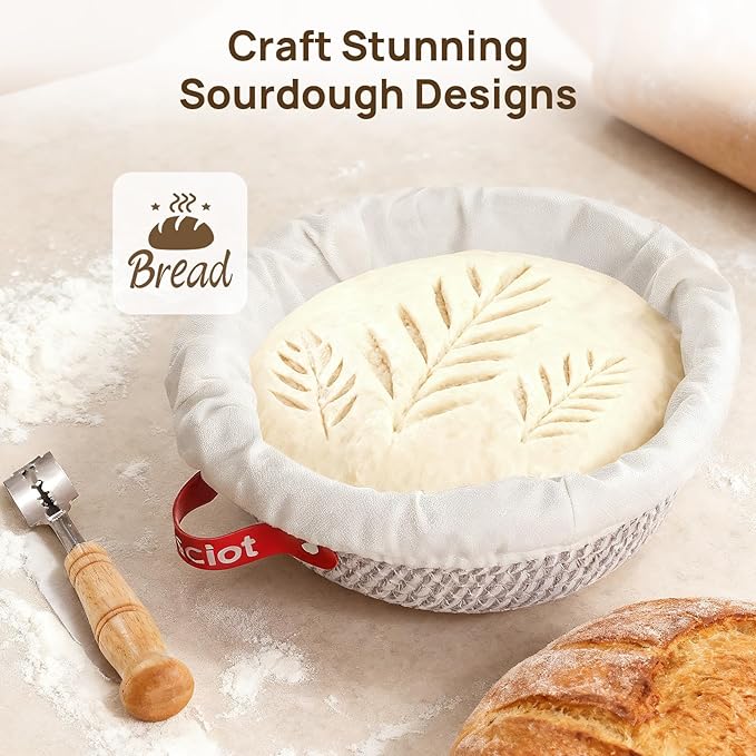 Sourdough Starter Kit Mixed Sizes, Consciot Cotton Rope Bread Proofing Basket Set, Sourdough Bread Baking Supplies, Round & Oval Bread Baskets With Liners & Covers, Gift for Bakers Women Kids Family
