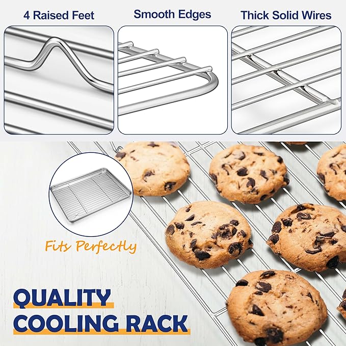 12.5 Inch Baking Sheet Pan with Rack Set, Joyfair Stainless Steel Toaster Oven Pans Tray & Cooling Racks for Cookie/Jelly Roll/Bacon/Meat, Commercial Metal & Rust-free, Dishwasher Safe