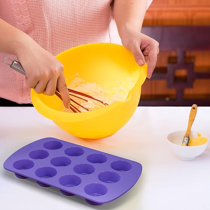 Bakerpan Silicone Mini Muffin Pan Nonstick, Mini Cupcake Pan, Muffin Silicone Molds, 12 Cavities - Set of 2