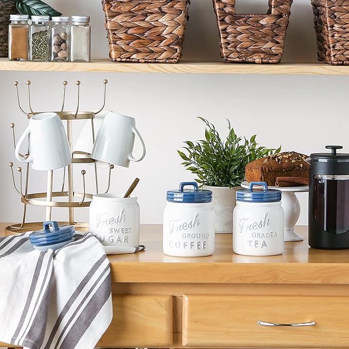 DII Kitchen Accessories Collection Ceramics, Jar Canister Set, Blue, 3