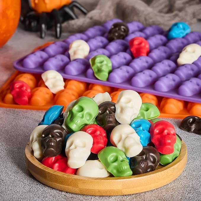 JOERSH Halloween Chocolate Silicone Molds, 2PCS Skull Shaped Candy Mold Non Stick for Chocolate, Fondant, Gummy, Jello, Ice Cubes, Dessert Cake Decorating