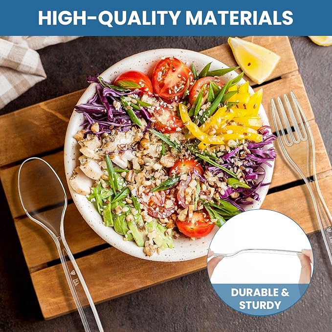 [210 Count] Clear Plastic Utensils Disposable 210 Forks Silverware Bulk Forks Bulk Heat Resistant Heavy Duty Silverware