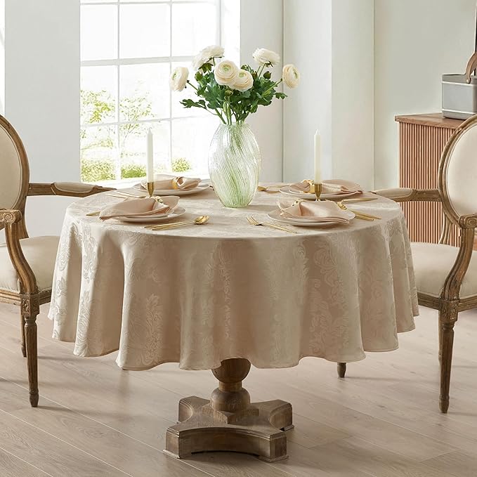 Newbridge Barcelona Luxury Damask Fabric Napkins, Set of 4 Square Napkins, Golden Beige, 100% Polyester, No Iron, Soil Resistant Dining Room, Party and Banquet Napkins