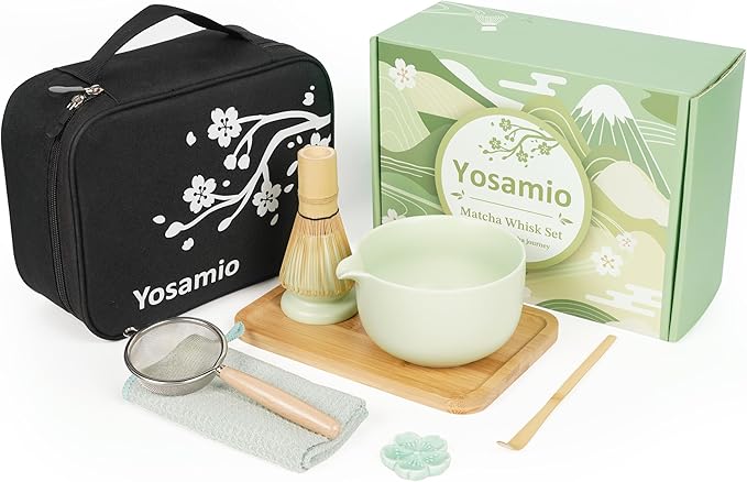 Matcha Whisk Set, 9-Piece Matcha Kit with Bowl (Chawan), Whisk and Holder – Ceramic Matcha Tea Set for Making Matcha Latte – Matcha Set for Starters with Tray and Storage Bag