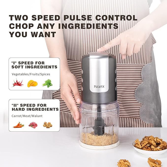 Mini Prep Food Processor for Chopping Mincing and Puree Vegetables and Meat 2 Speed Electric Food Chopper, 400-Watt, 4 Stainless Steel Blades, 2 Cup Capacity, Black