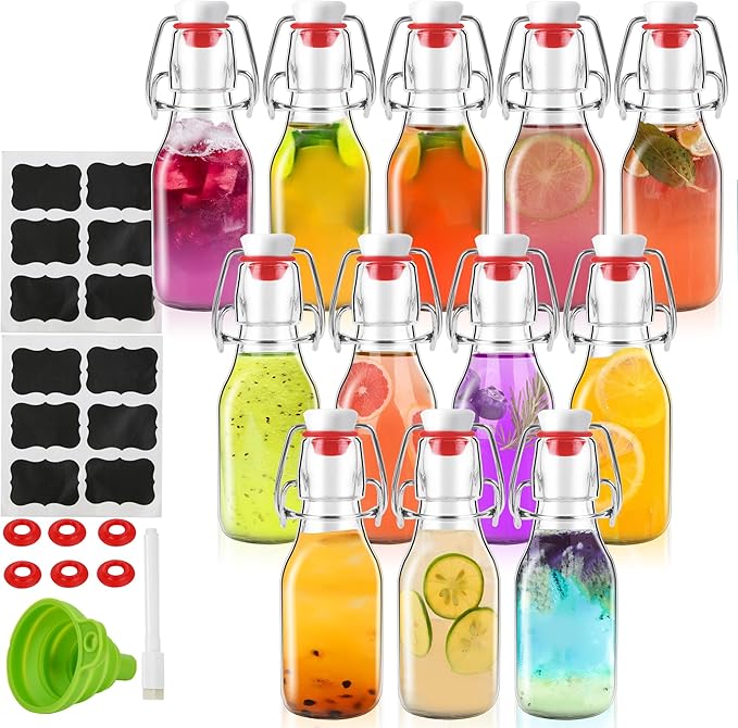 12 Pack 4 oz Swing Top Glass Bottles,Flip Top Glass bottles with airtight Caps for Home Brewing Beer,Kombucha,2nd Fermentation,Kefir,Beverages,Soda,Oils,Vinegar,Limoncello,Vanilla extract