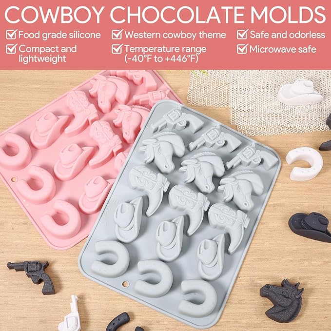 2 PCS Cowboy Chocolate Molds, Cowboy Hat, Boots, Saddle Shaped Cakesicle Molds Silicone, Western Party Theme, For Cupcakes, Cake Pops, Jellies, Chocolates, Candies