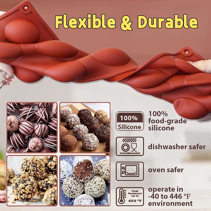 2-Pack 15-Cavity Silicone Baking Molds | Non-Stick Semi Sphere Molds for Jelly, Chocolate & Cake | BPA-Free Food Grade (Round/Half Sphere) by ENBRWAS