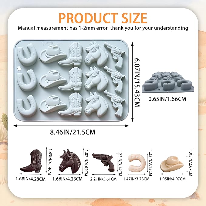 Cowboy Chocolate Molds,2PCS Cowboy Silicone Mold,Cowboys Hat Boot Horse Saddle Shape Candy Molds,Western Themed Party Baking Moulds Jello Ice Cube Candle Mold for Cupcake Cakesicle Decorations