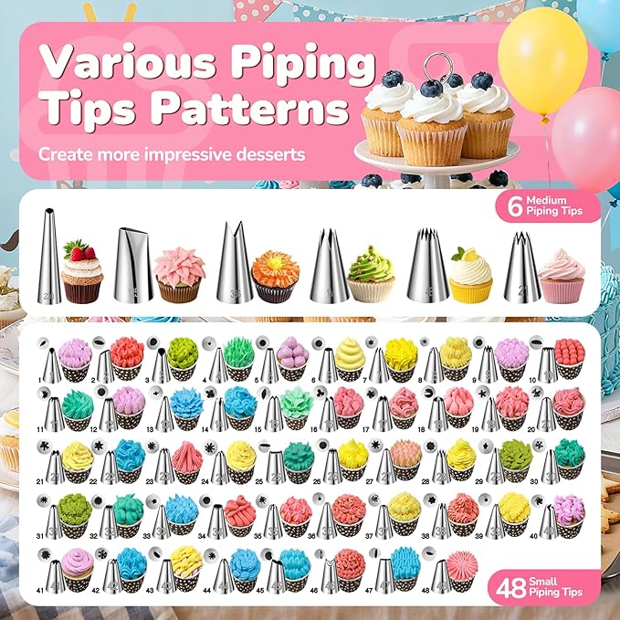 Cake Decorating Tools Supplies Kit: 164pcs Baking Accessories - Piping Bags and Icing Tips Set - Puffs Cupcake Frosting Piping Bakery Set for Adults Beginners or Professional, Pink