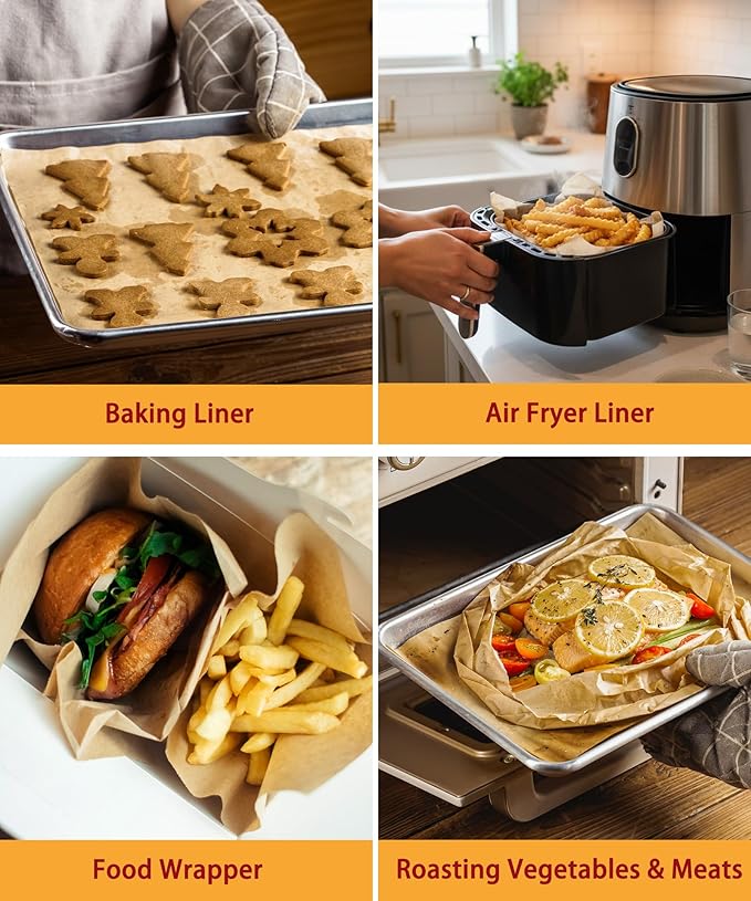 200 Pcs Parchment Paper Baking Sheets, 9x13 Inch Non-Stick Pre Cut Baking Parchment Sheets for Oven & Air Fryer, Ideal for Bread, Cookies & Cakes (Unbleached)