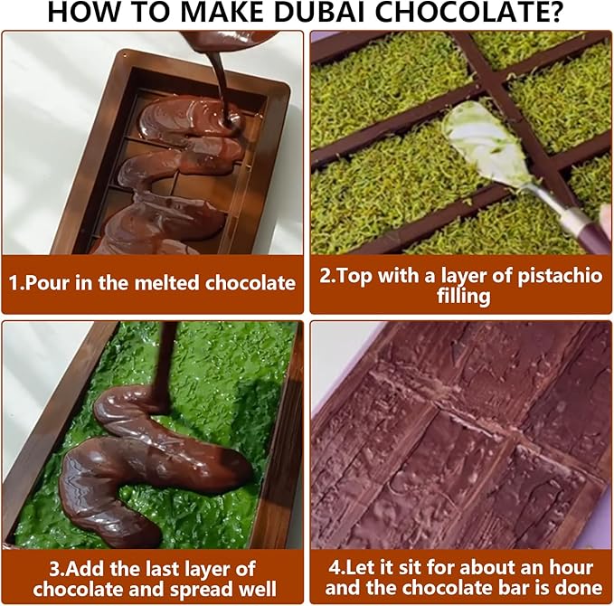 Chocolate Bar Molds Silicone Snap Bars Making Set Food Grade Break-Apart Chocolate Molds with 100pcs Storage Bags for Chocolate Bar Pistachio Candy Chocolate Snacks Milk Chocolate Bar