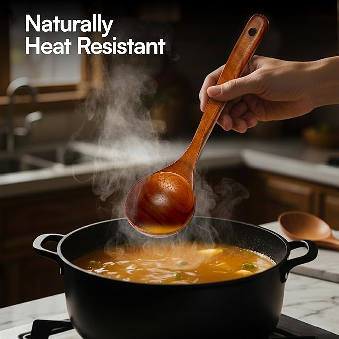 Premium Teak Wooden Utensil Set, 7-Piece Handcrafted Cooking Spoons & Spatulas – Nonstick Safe, Durable, Heat-Resistant Wooden Utensils for Everyday Cooking