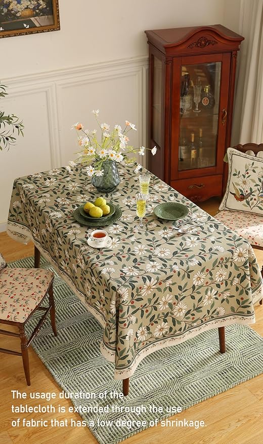 ISAENNE Designer Green Linen Square Table Cloth,Floral French Country Indoor Tablecloth,Stain Resistant Home Decor Tablecloths for Dining Kitchen Thanksgiving Christmas Party,67"*67"-Brune