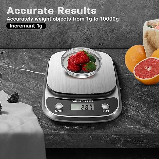 Food Kitchen Scale Digital Weight Grams and Oz，Professional Digital Kitchen Food Scales 10kg/1g for Weight Loss Dieting Baking Cooking,Stainless Steel Weighing Platform,LCD Display
