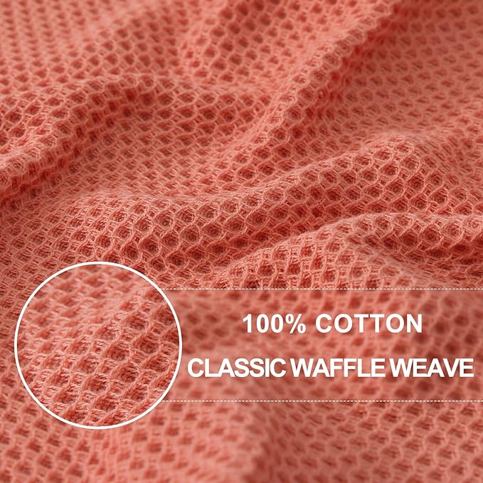 Homaxy 100% Cotton Waffle Weave Kitchen Dish Towels, Ultra Soft Absorbent Quick Drying Cleaning Towel, 13 x 28 Inches, 8-Pack, Coral
