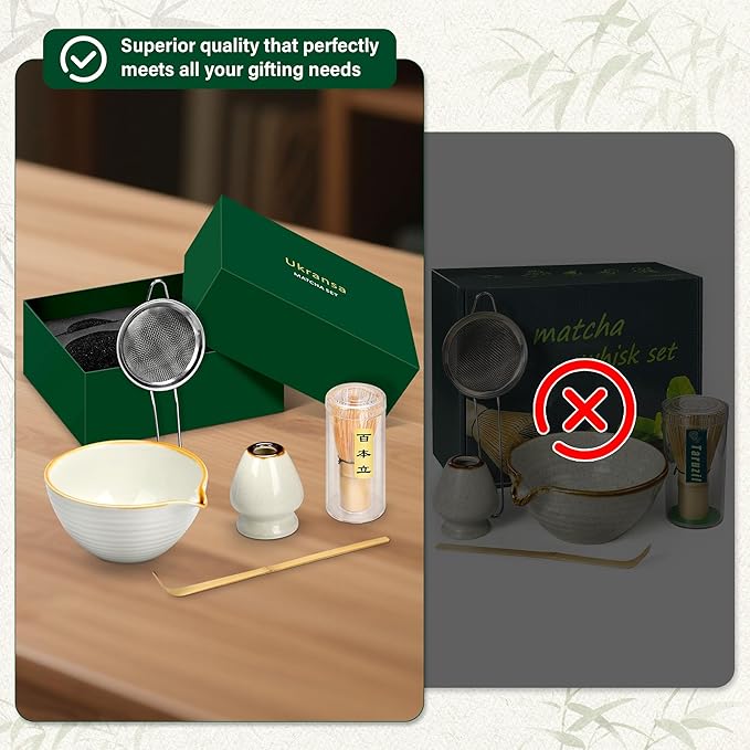 Matcha Whisk Set, 5-Piece Complete Matcha Kit with Traditional Ceramic Bowl, Bamboo Whisk, Scoop, Sifter, Holder, Authentic Beginners and Enthusiasts, Ideal Matcha Gift Set in Jade Green