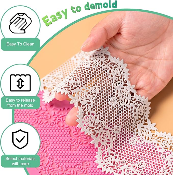 GROWTAIL 2pcs Lace Molds Silicone,Cake Fondant Embossing Mat,Lace Molds for Cake Decorating Edible Lace