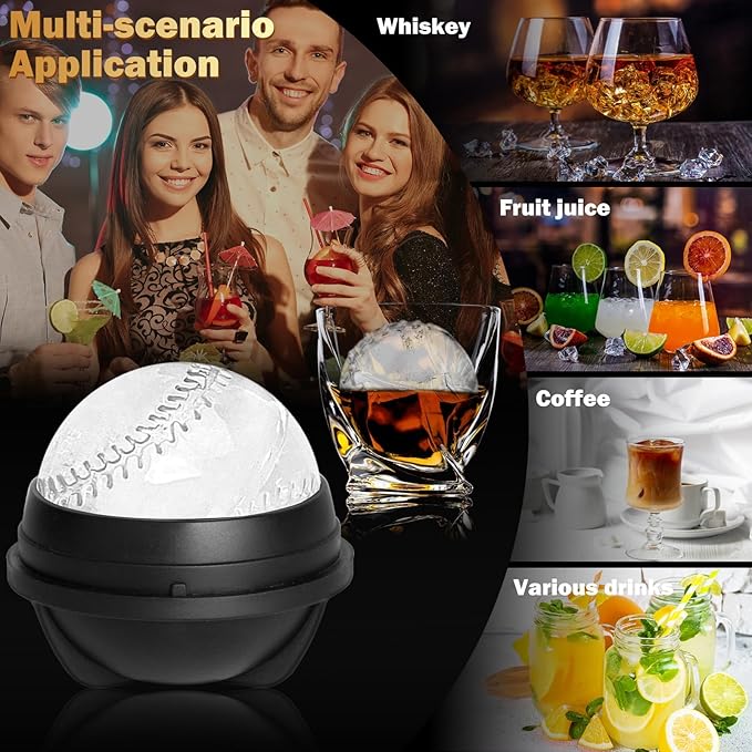 2 Pack Baseball Ice Cube Mold 2.5 Inch Large Silicone 3D Baseball Ice Cube Molds Fun Shapes Novelty Baseball Cube Molds Christmas Gifts for Cocktails, Bourbon, Brandy, Whiskey (2, Baseball)