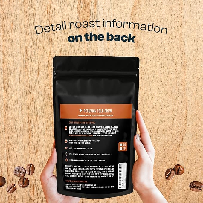 Organic Cold Brew Coffee Peru Reserve Single Origin Peruvian Coarsely Whole Bean - 1 lb. Bag - Medium Roast