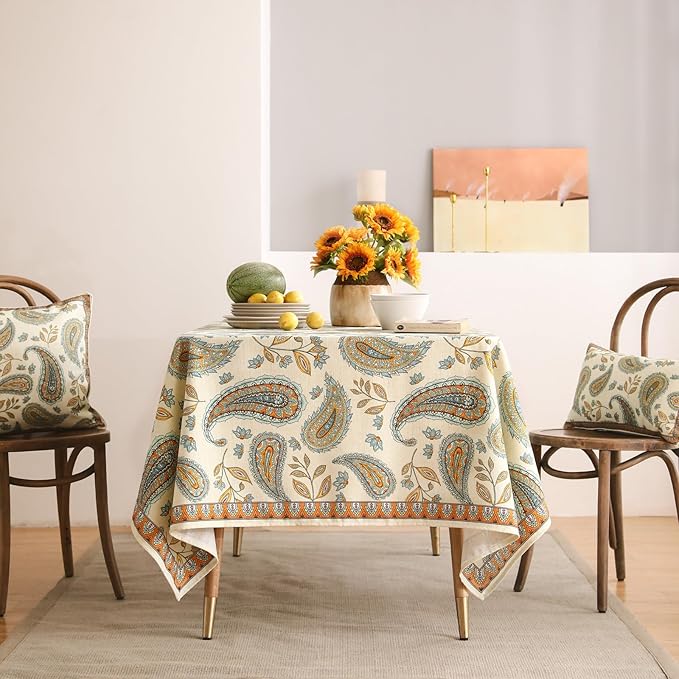 patdrea Designer Vintage French Rectangle Table Cloth,Italian Floral Wrinkle Free Farmhouse Tablecloth,Decor Table Cover for Kitchen Dining,Christmas,Tea Party,Thanksgiving,55"x71"-Lysaniya