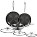 6-Piece Stainless Steel Frying Pan Set with Lids, Honeycomb Nonstick, Induction Compatible, PFOA Free