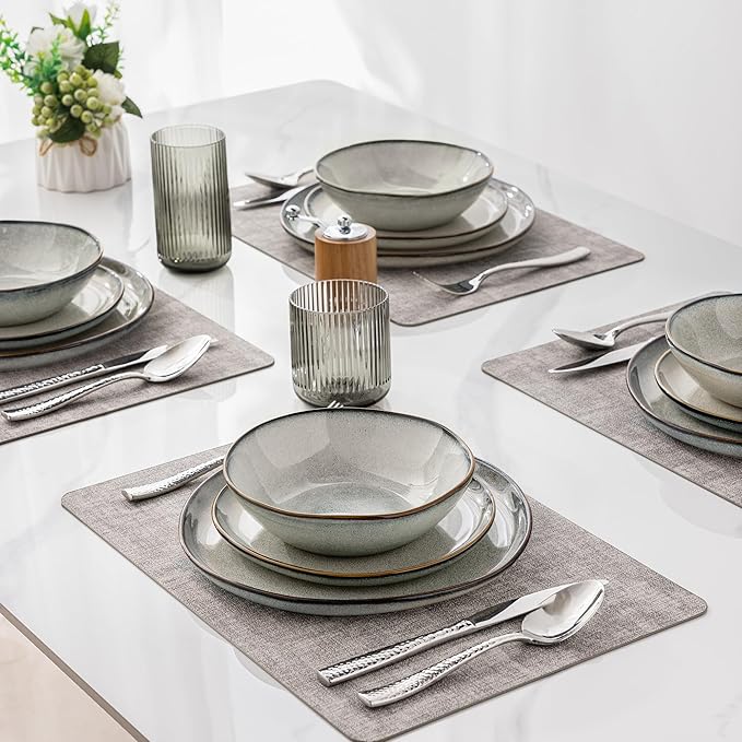 AmorArc Ceramic Dinnerware Sets,Handmade Reactive Glaze Stoneware Plates and Bowls Set,Highly Scratch Resistant | Dishwasher & Microwave Safe Dishes Set,Service for 8 (24pc)