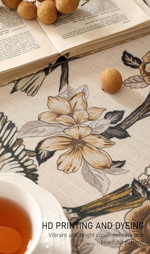 ISAENNE Designer Vintage Linen Square Table Cloth,Floral and Bird Pattern Elegant Tablecloths,Fall Wrinkle Resistant Home Decor Tablecloth for Dining Kitchen Party Christmas,67"*67"-Murad A
