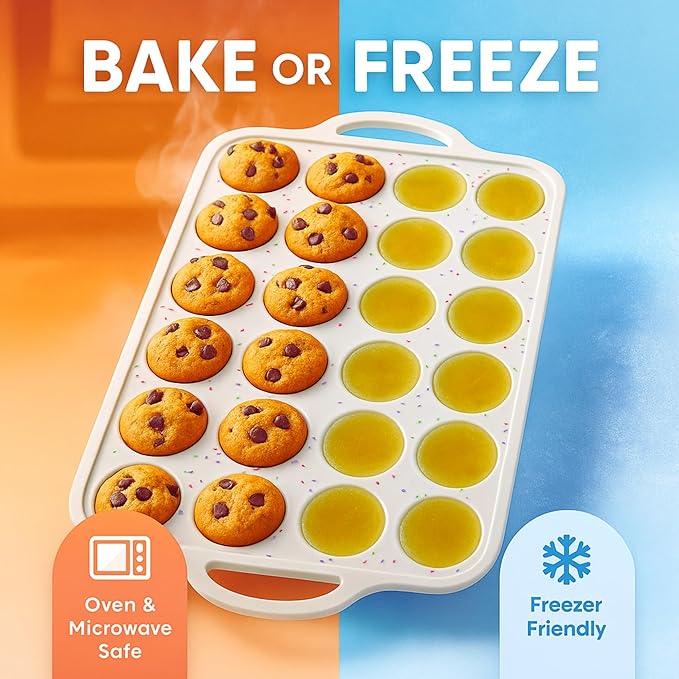 Silicone Mini Muffin Pan 24 cups - Small Muffin Mold - 1 PACK - CREAM