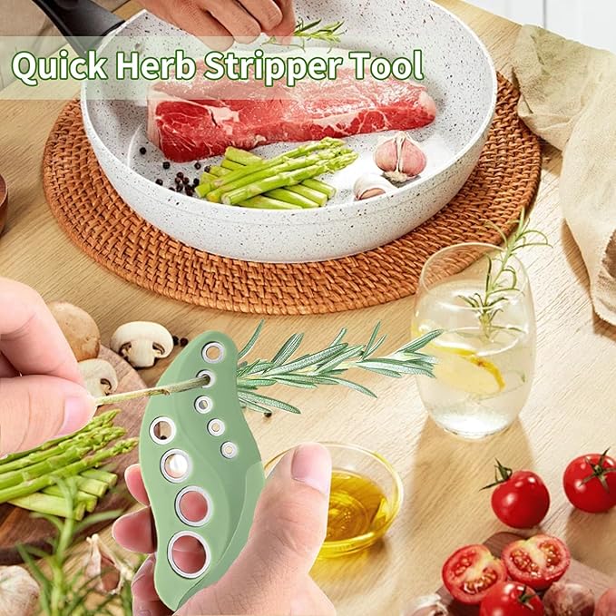 Herb Stripper Tool 9 Holes with Herb Cutter, Stainless Steel Herb Leaf Stripping Tool, Herb Cutter Tool, Herb Leaf Peeler for Fresh Herbs Collard Greens Thyme Basil Rosemary Stripper, Dishwasher Safe