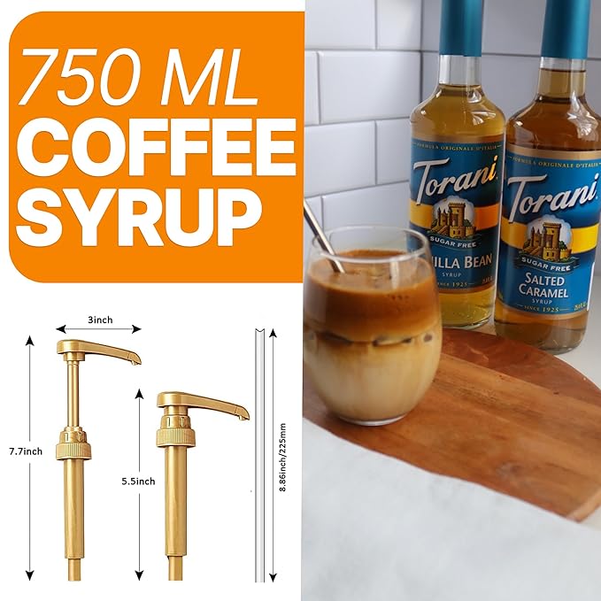 2 Syrup Pump Dispenser Bundle with Torani Coffee Syrup, Vanilla & Caramel Flavors, 25.4 oz Bottles