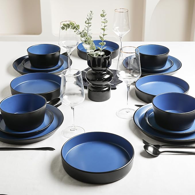 Stone Lain Albie 20-Piece Dinnerware Set Stoneware, Blue and Black